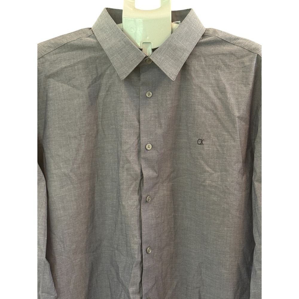 Calvin Klein Dress Shirt Men's 2XL Gray Blue Slim Fit Flex Collar‎ NWOT CK Logo